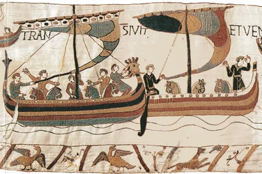 Duque Guillermo y la flota de invasión normanda cruzan el canal, Tapiz de Bayeux